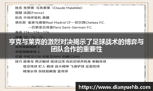 亨克与莱克的激烈对决揭示了足球战术的博弈与团队合作的重要性